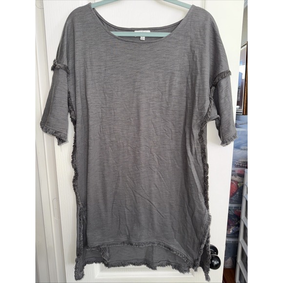 Umgee Tops - Umgee Tunic Top‎ Scoop Neck Dolman Sleeve Fringe Details Green Size S  4914